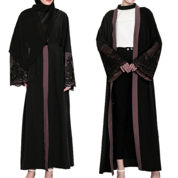Abaya Dubai Muslim Women Lady Open Front Cardigan Islamic Long Black S