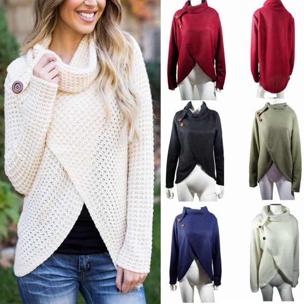 Autumn New Women Sweater Casual Loose Turtleneck Winered S