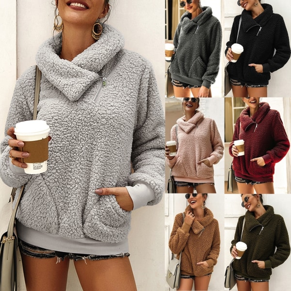 Autumn Winter Velvet Sweater Women Plush Cotton Khaki Xl