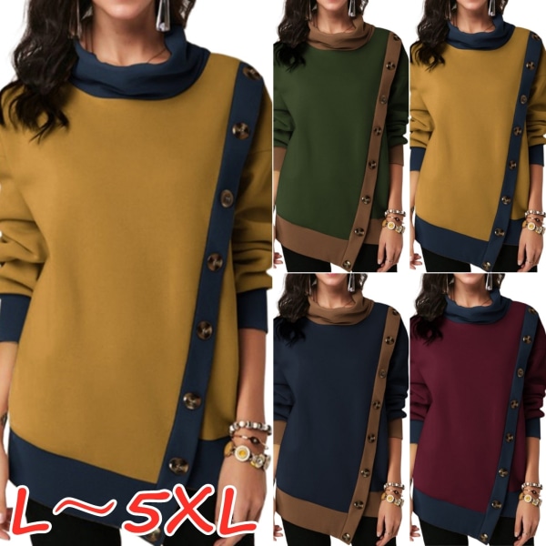 Autumn Winter Women Fashion Solid Colour Sweatshirts Deepblue 3xl