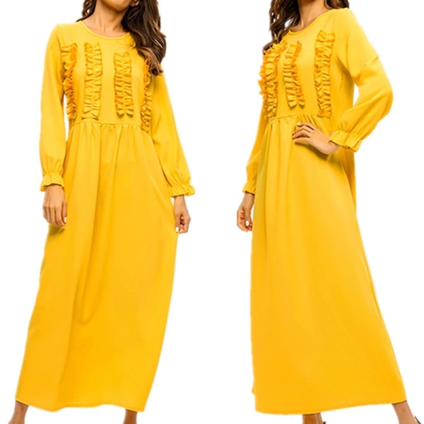Elegant Women Slim Waist Bowknot Pleated Dress Yellow L