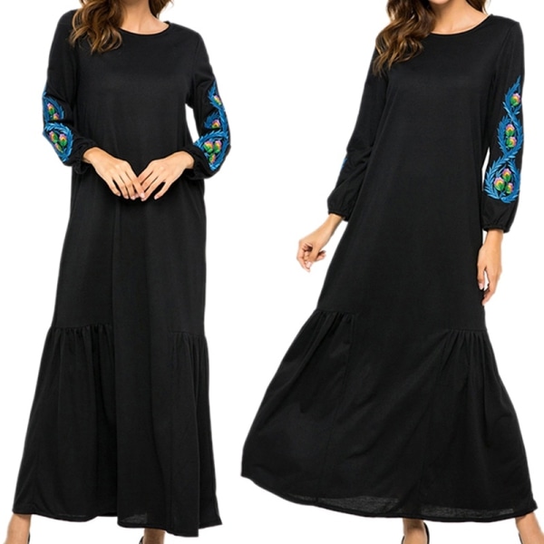 Islamic Muslim Abaya Dress Women Embroidery Floral Black 2xl