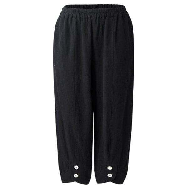 Kvinnor Button Elastics Leg Linen Pants Black M