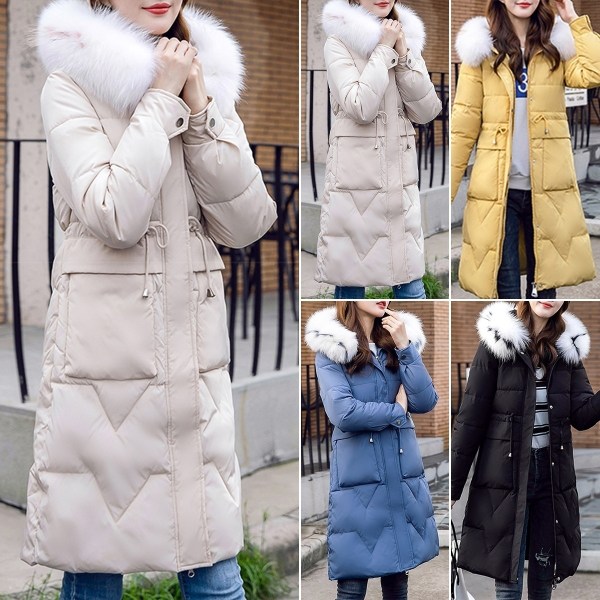 Large Fur Collar Winter Coats Women Slim Thick Black