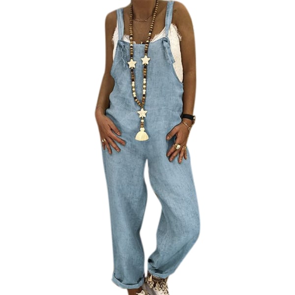 Loose Plus Size Casual One-piece Overalls Light Blue S
