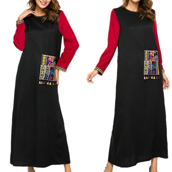 Muslim Abaya Islamic Dress Women Color Patchwork Black Xl
