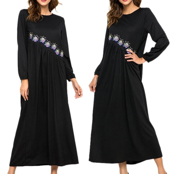 Muslin Islamic Malaysia Dress Long Sleeve Abaya Black M