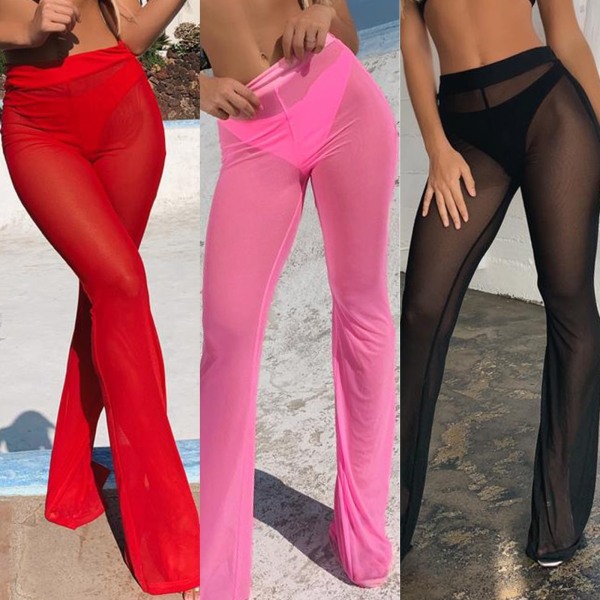 New Fashion Summer Sexy Mesh Wide Leg Pink Xl