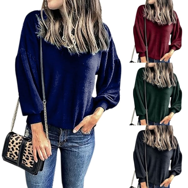 Plus Size Women Casual Crochet Sweatshirt Loose Darkblue M