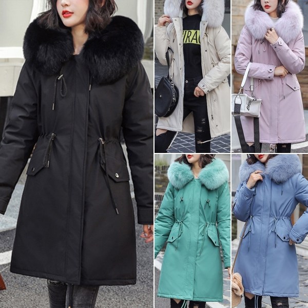 Winter Women Fur Hooded Fashion Jacket S Blue 2xl