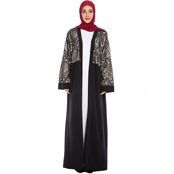 Women Abaya Long Dress Casual Muslim Gray S