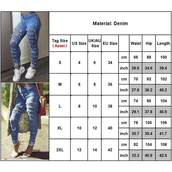 Kop Women Blue Skinny Ripped Jeans High Waist Lightblue L Fyndiq