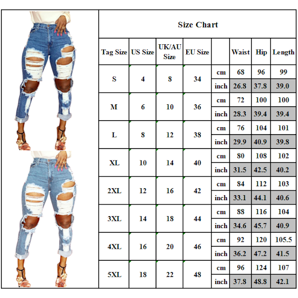 Kop Women High Waist Ripped Distressed Jeans Denim Holes Destroyed Light Blue 2xl Fyndiq
