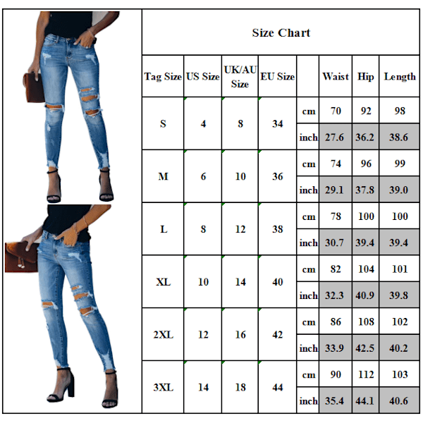 Kop Women Lady Ripped Skinny Denim Jeans Frayed Distressed Casual 1 Blue M Fyndiq