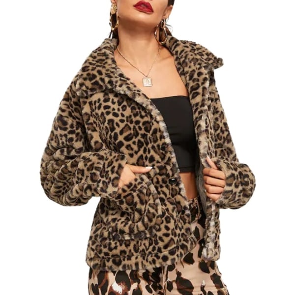Women Leopard Faux Fur Coat Winter Thicken L