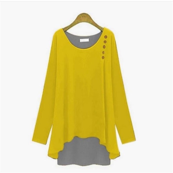 Women Patchwork Sweatshirt Oversized Long Sleeve O Yellow 3xl