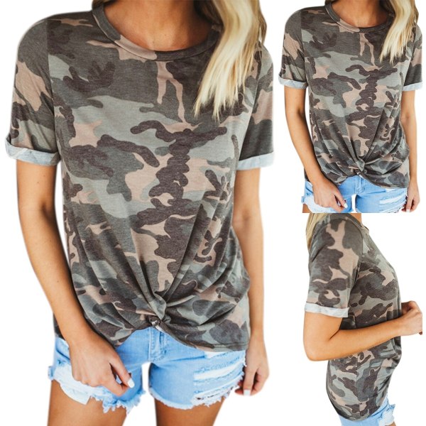Women Summer Casual Crimping Camouflage Tops Ladies S