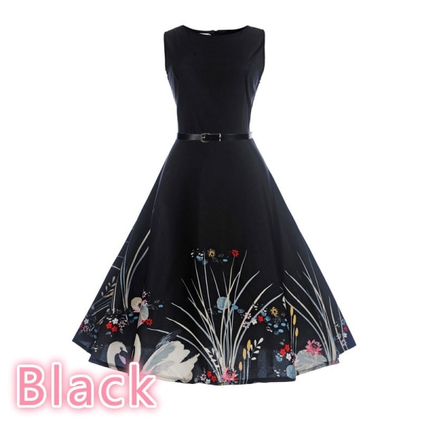 Women Summer Casual Floral Dress Vintages Black Xl