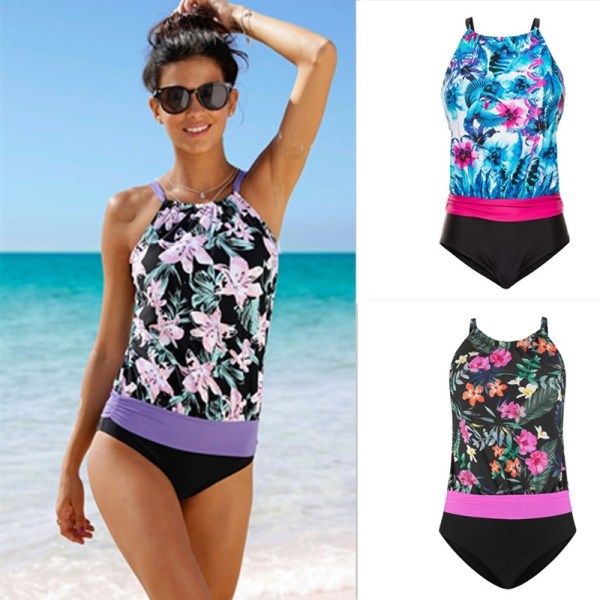 Women Swimsuit Floral Printed Push Up Padded Pink S