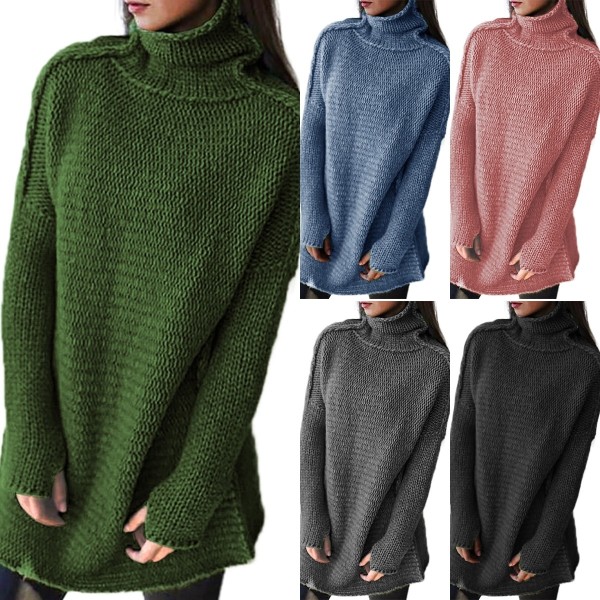Women Thick Warm Turtleneck Winter Sweaters Blue Xl