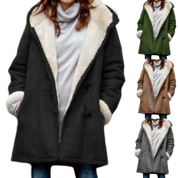 Women Winter Plush Solid Color Coat Brown Xl