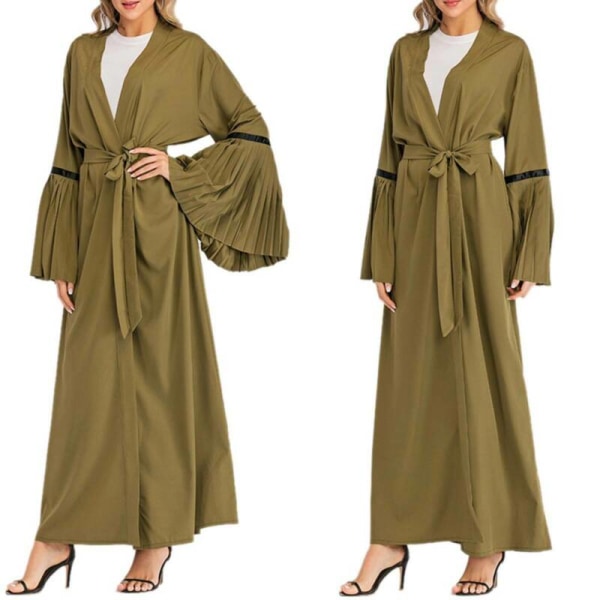Womens Abaya Muslim Open Front Cardigans Ladies Ramadan Green M