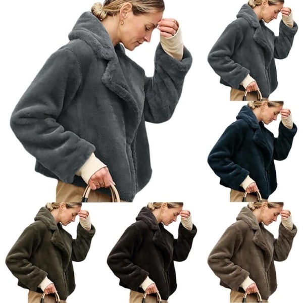 Womens Faux Fur Jacket Coat Open Front Thick Fluffy Short Warmer Dark Grey Xl