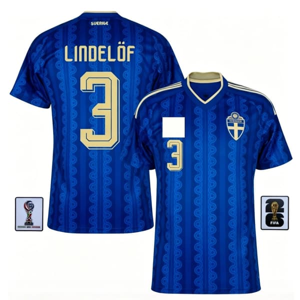 Sveriges landslagströja för VM 2026, bortaställ, kortärmad fotbollströja för vuxna. Ärmmärke. Nr.3 LINDELÖF (3XL)