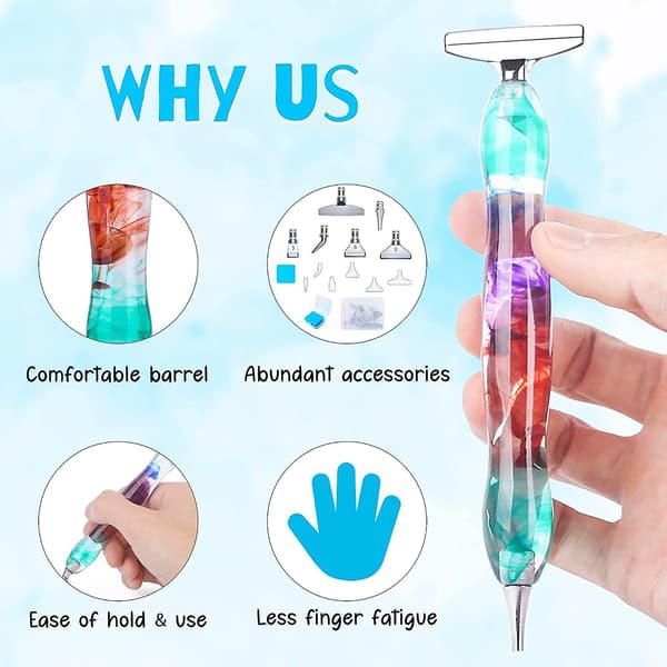 Farverig Diamantmaleri Pen, 30% Bredere Diamantkunst Borepen, Resin Diamantmaleri Pen Med 18 Tilbehør, Ergonomiske Borepenne Til Diamantmaling