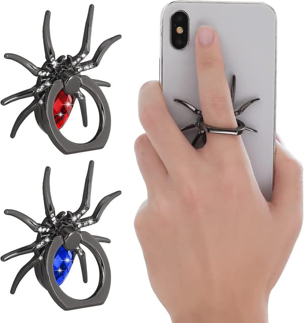 2 Pak Metal Spider Mobiltelefon Ringholder Med Krystalsten Cool Reptiler Telefongreb Med 180/360 Roterende Knap