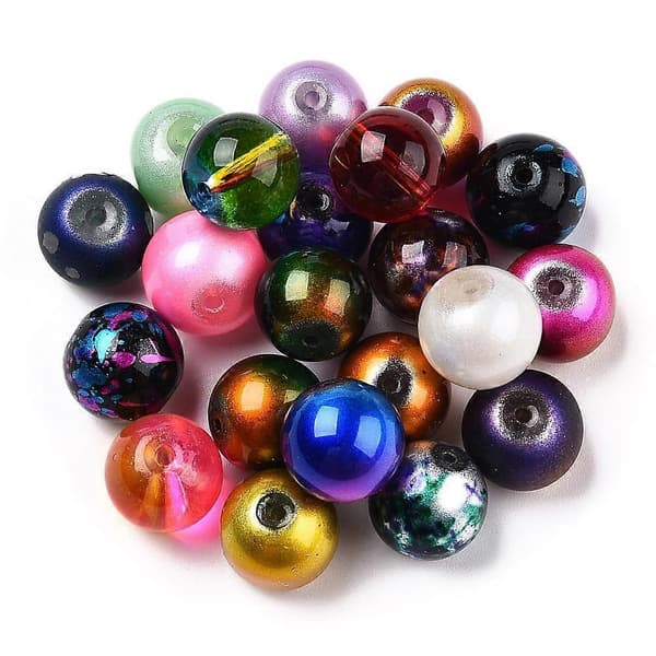 100 stk Blandet Stil & Blandet Farge Runde Spraylakkerte Glassperler 12mm Hull:1.5mm