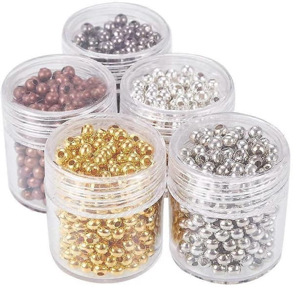1350 stk. 3 mm Avstandsperler 5 Farge Runde Glatte Små Metallperle Avstandsstykker Løse Perler