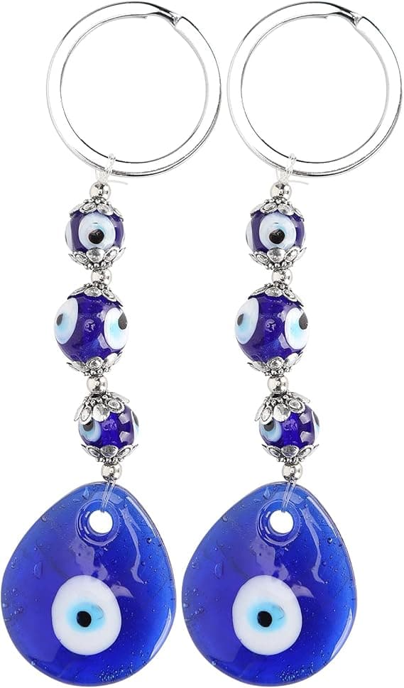 2 dele tur onde øje nøglering beskyttelse tyrkisk amulet vedhæng blåt øje ædelsten nøglering charme vedhæng håndtaske vedhæng