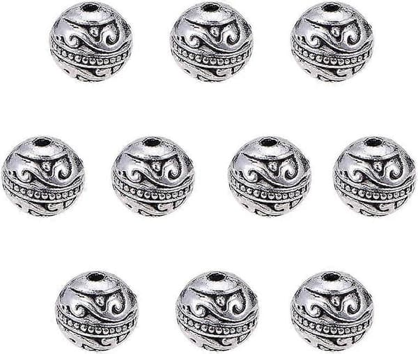 8mm Runde Avstandsperler 60 stk Tibetansk Legering Metall Charms Perler Antikk Sølv Metall Løse Avstandsperler for Vennskapsarmbånd Halskjede Smykkela