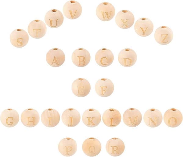 52 kpl A~Z Puu Aakkoset Kirjainhelmet Pyöreät Puuhelmet Reiällä Helmien Reikä: 4mm