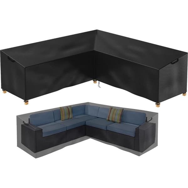 Suojapeite rottinkiselle kulmasohvalle 300 x 300 x 98 cm – Vedenpitävä – 600D Oxford-kangas – Heijastavat tuulenpitävät nauhat