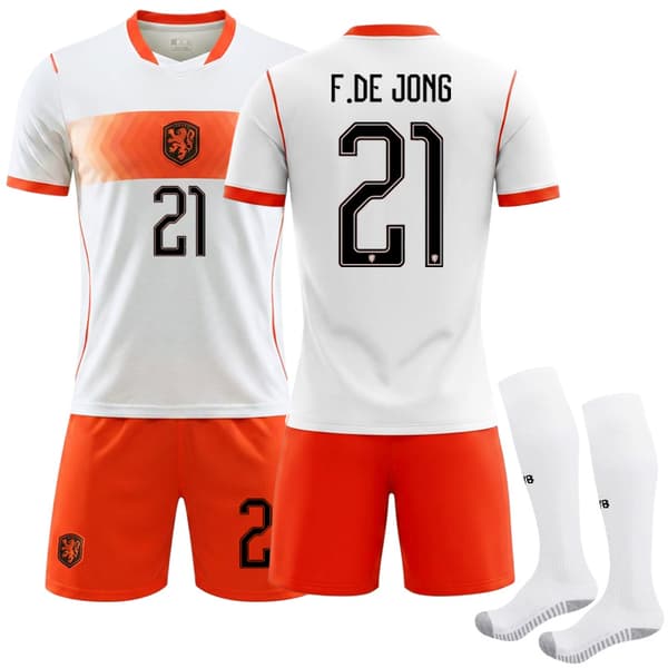 2026 VM Holland Udebane Børn Voksen Fodboldtrøje Nr. 21 F.DE.JONG