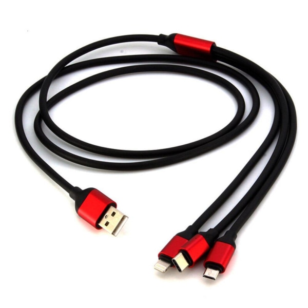 New Charging Cable 3 In1 Micro Usb/type C/iphone Ios Multi Funct Red