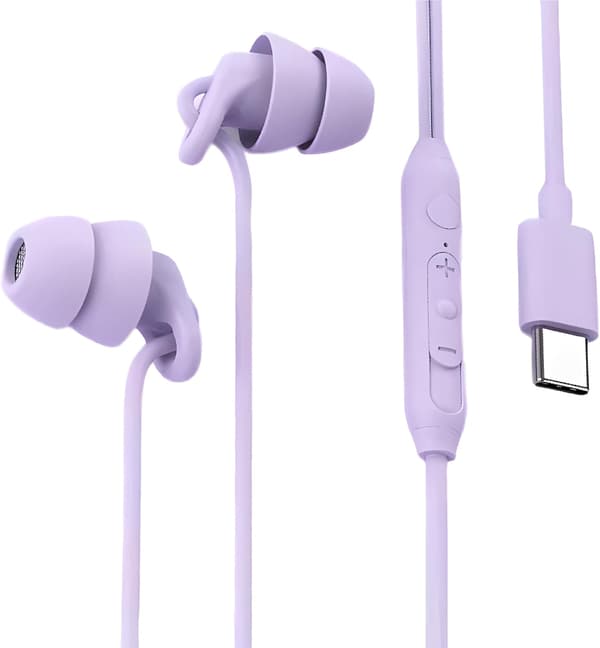 Søvnhodetelefoner med ledning, Type-C for In-Ear Støyreduksjon med Mikrofon Volumkontroll (Lilla)