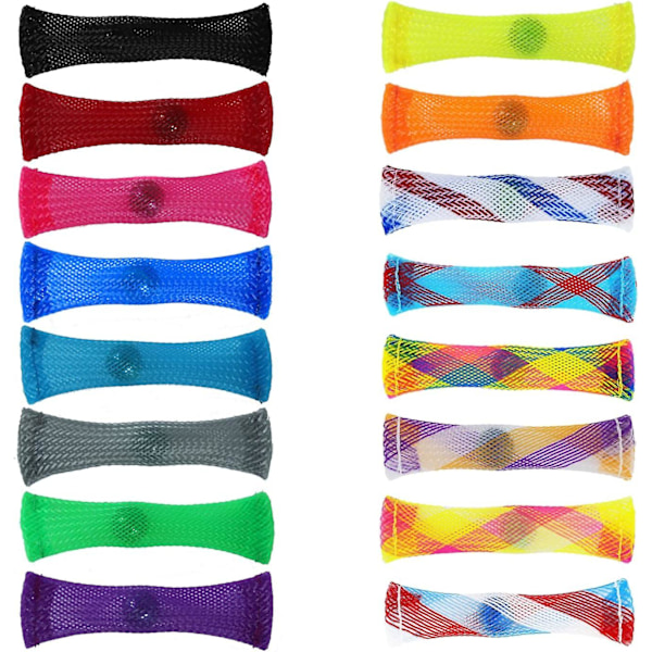 16 stk. Vevede Mesh-rør med Marmorleker, Sansestimulerende leker, Fingertupp-Mesh-leker, Angstdemping, Anti-stressleker