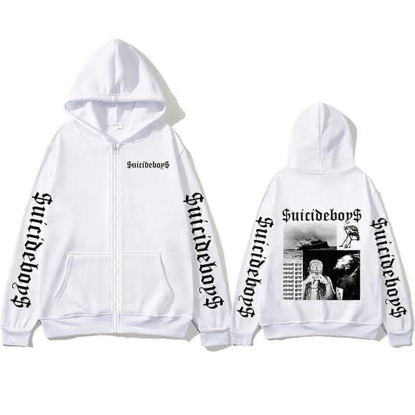 Suicideboys G59 Eternal Grey Album Hettegensere med Glidelås, Mote Vintage Glidelås Langermet Sweatshirts Menn Kvinner Gotiske Pullover Frakk