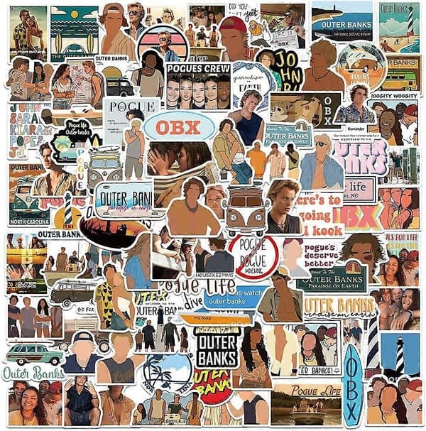 100 stk. OuterBanks OBX Pogue Life Vinyl Vanntette Klistremerker Dekaler for Laptop, Scrapbøker, Vannflasker, Skateboards, John B JJ Klistremerker Gav