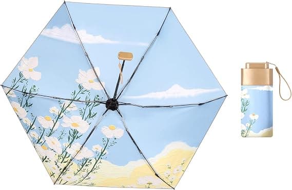 Kompakt paraply, Mini paraply, Liten sammenleggbar paraply, Reisesikkert paraply, 6 Ribber Sterk UV-paraply