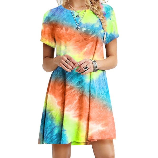 Girl Kvinnor Tie-dye Gradient Pleated Dress Sky Blue 3xl