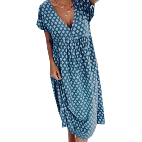 Kvinnor Plus Size Polka Dot V Neck Dress Sky Blue 5xl