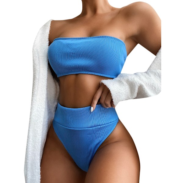 Köp Damer Sexig Axelbandslös Tube Top Bikini Baddräkt Tvådelad Blue M |  Fyndiq