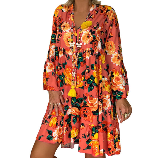 Oversize Women Dress Plus Size Elegant Floral Orange L
