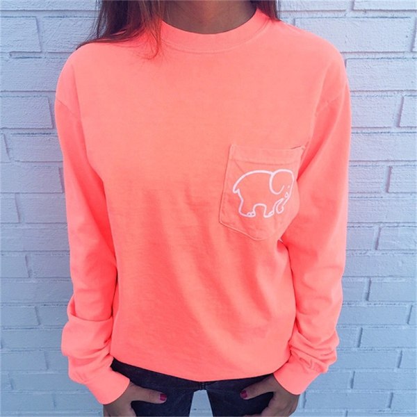 Women Elephant Printed T-shirt Female Autumn Pink S