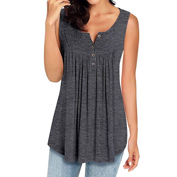 Köp Women Sleeveless Button Vest Tops Grey M Fyndiq
