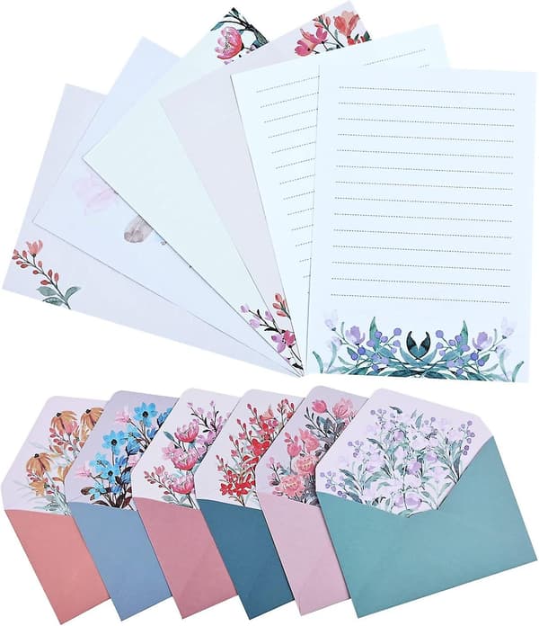 Brevpapir med konvolutter - Unik blomsterdesign Brevpapirsett for invitasjonsgaver (24 sett)